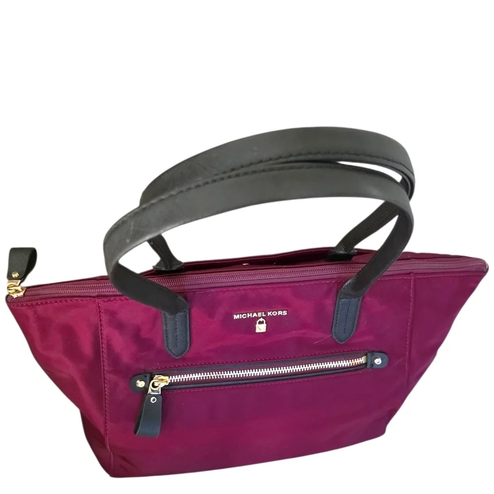 Michael Kors Cranberry Nylon Tote with Black Trim